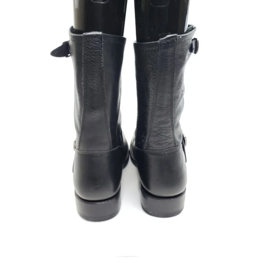 Frye Engineer Moto Biker Mid Calf Harness Boots Black Leather Womens Size 10B - Picture 5 of 12
